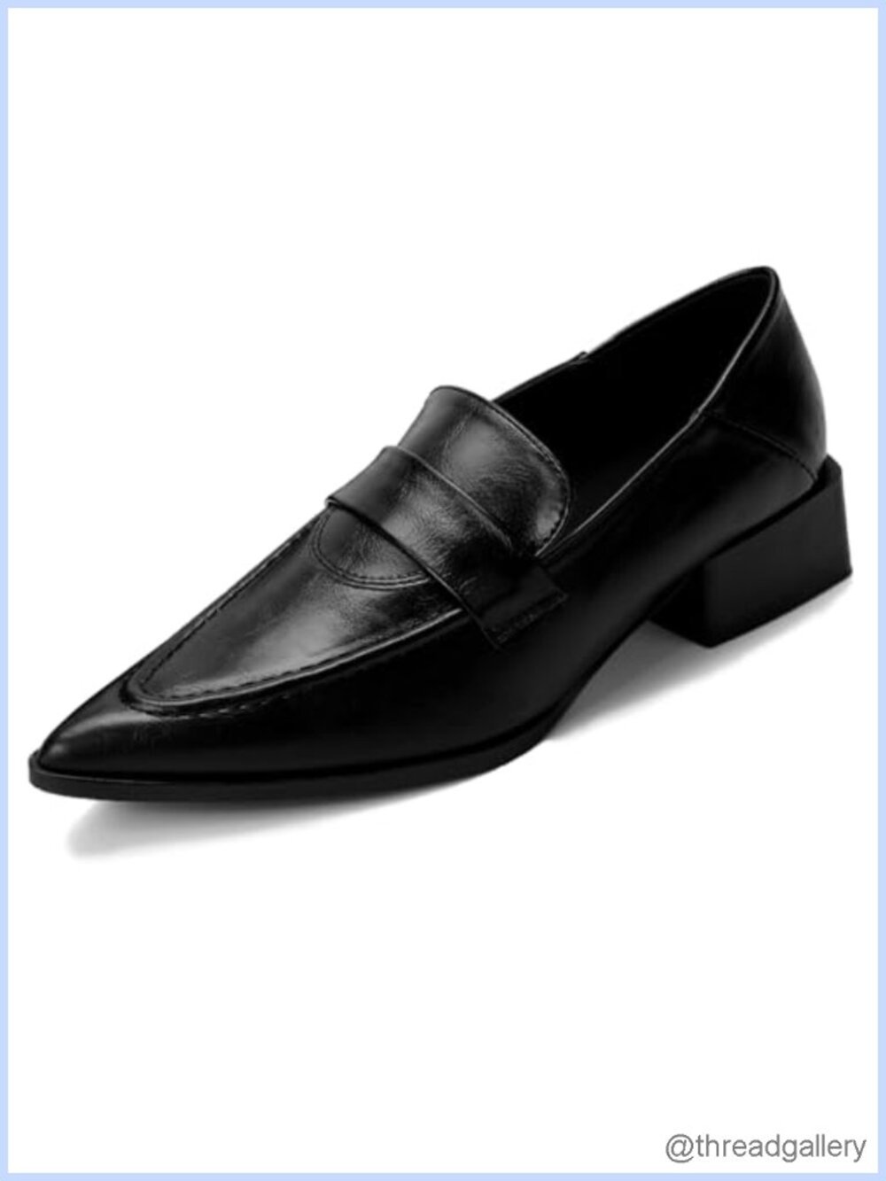 Womens Chunky Heel Pointed Toe Leather Slip-On Loafers Business Dress Pumps